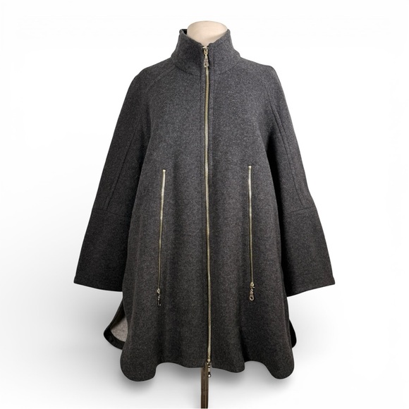 Gerry Weber Edition Wool Blend Cape Poncho Jacket Gray Zip Front Size 38 US 8 - Picture 8 of 9